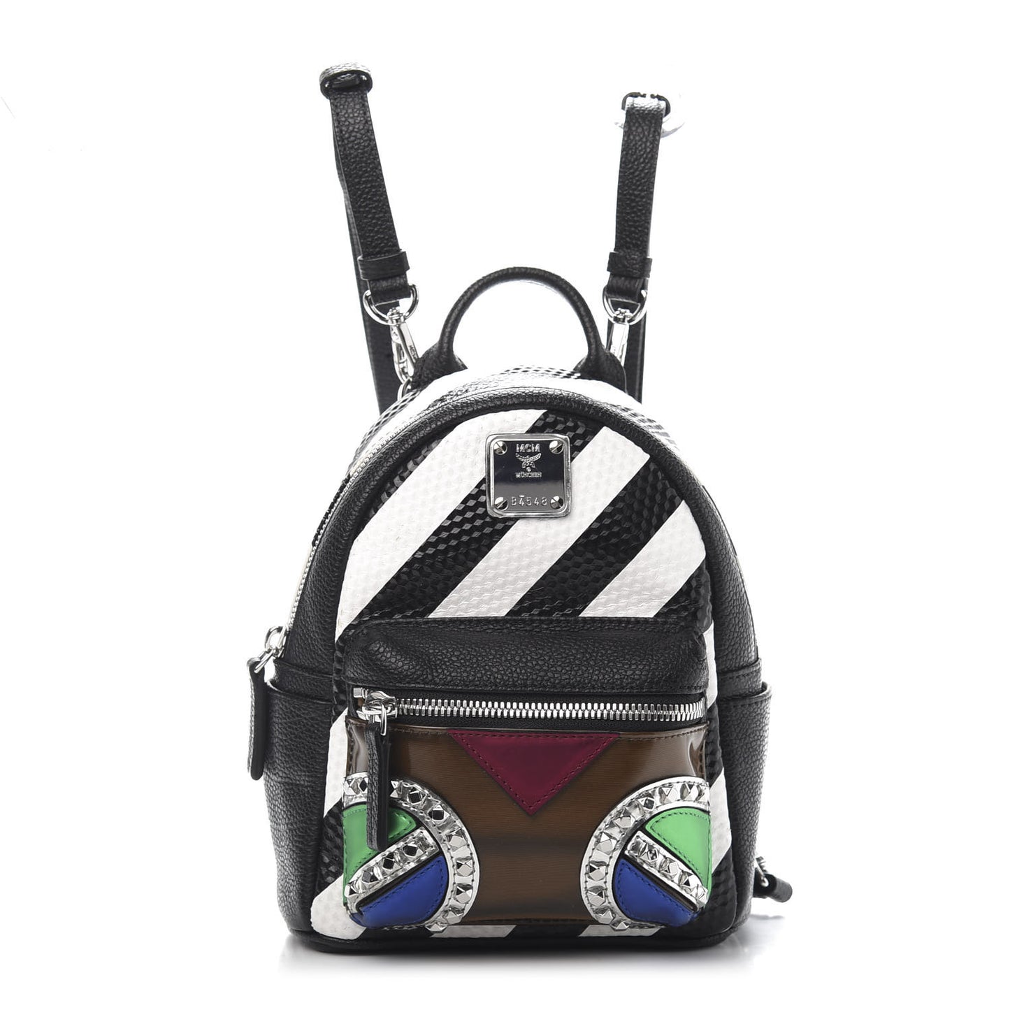 Calfskin Striped X-Mini Roboter Mixed-Media Backpack Black White Multicolor