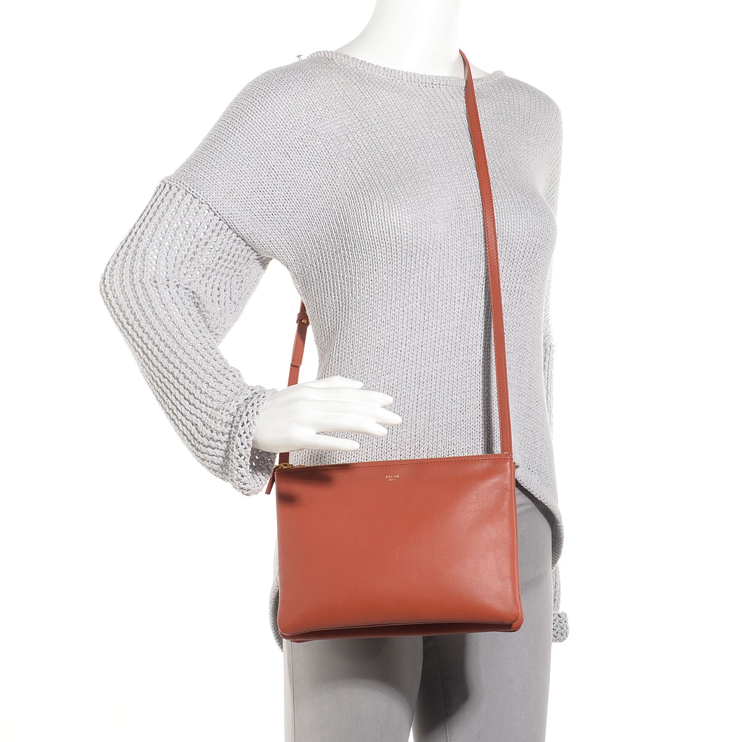 Celine Lambskin Large Trio Crossbody Bag Brick 2 of 9