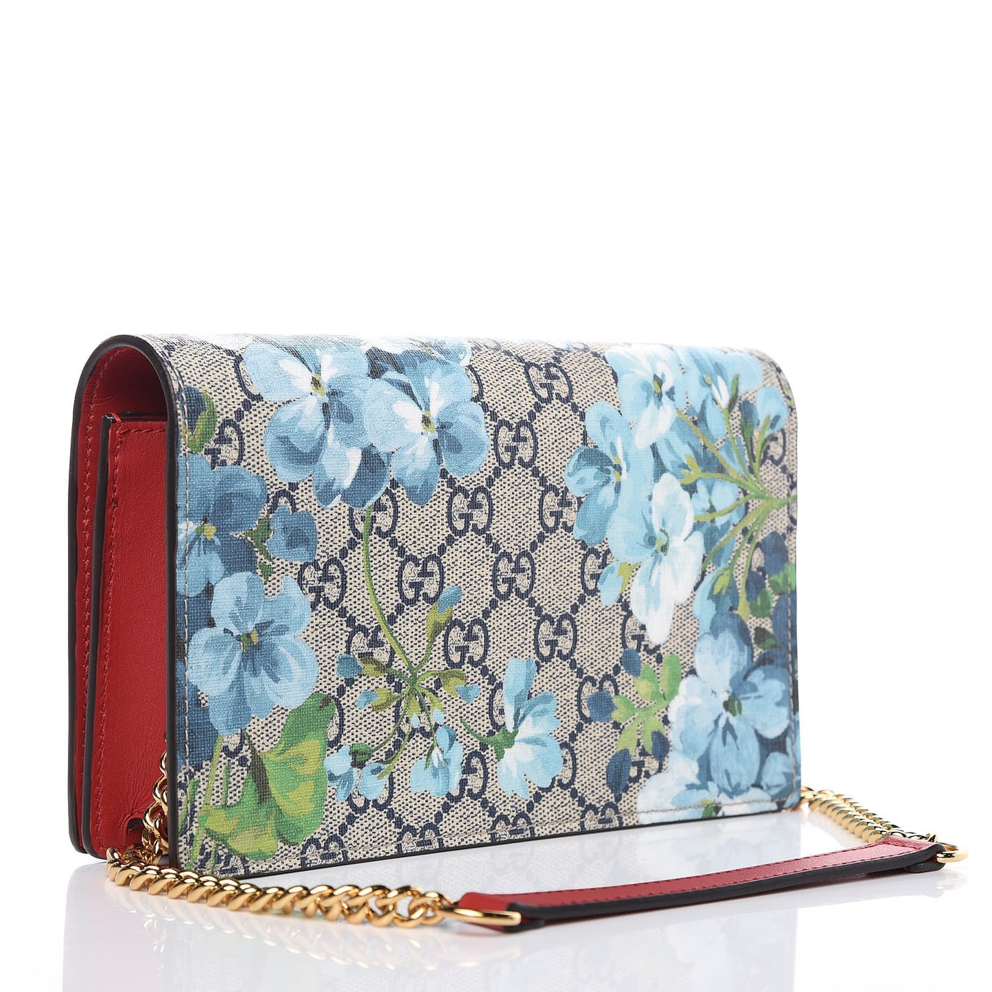 GG Supreme Monogram Blooms Chain Wallet Blue
