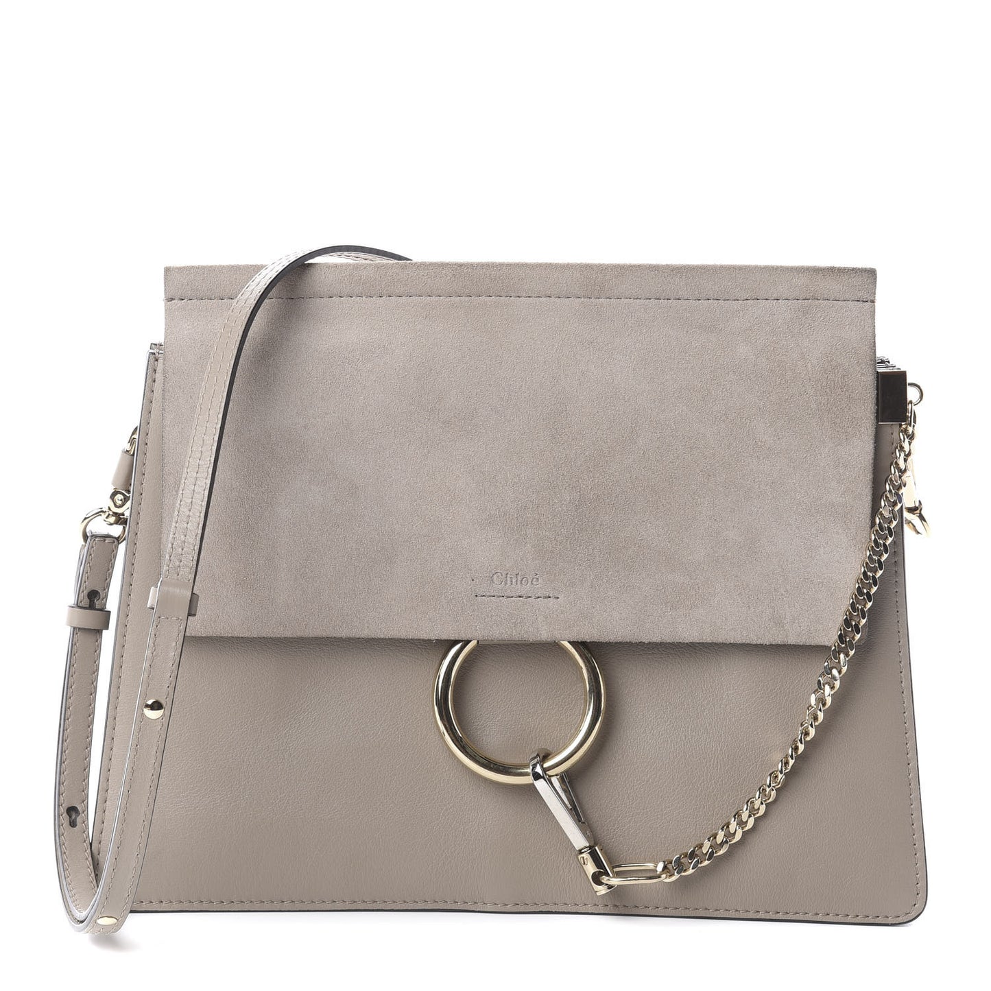 Calfskin Suede Medium Faye Shoulder Bag Motty Grey