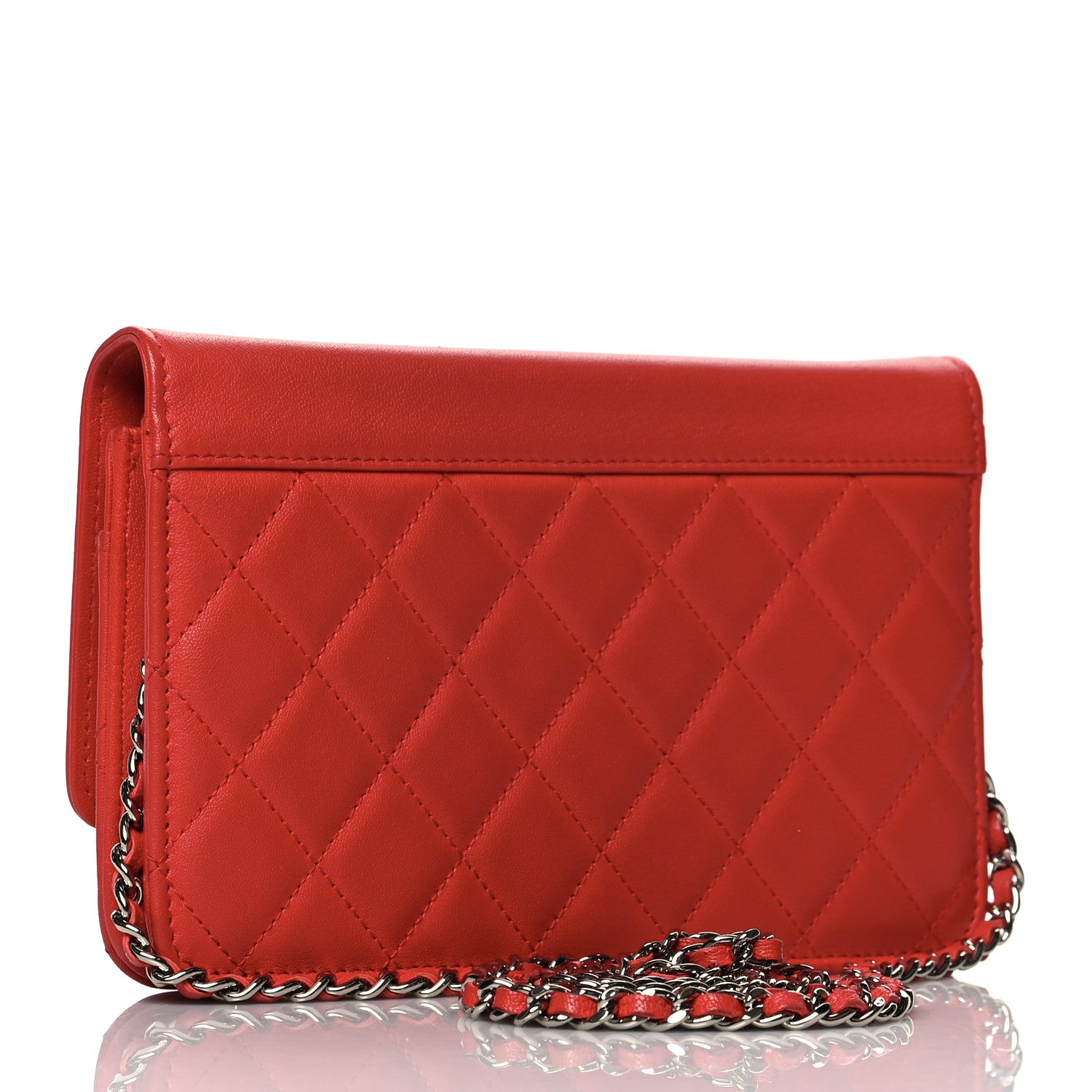 Chanel Grained Calfskin Quilted CC Box Wallet On Chain WOC Red 3 of 11