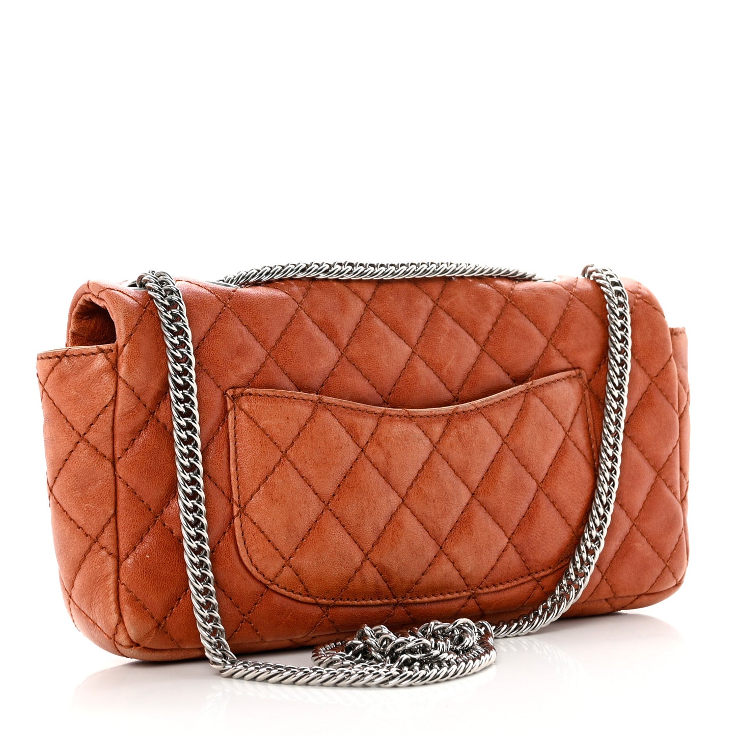 Glazed Lambskin Quilted Bijoux Chain East West Flap Dark Orange