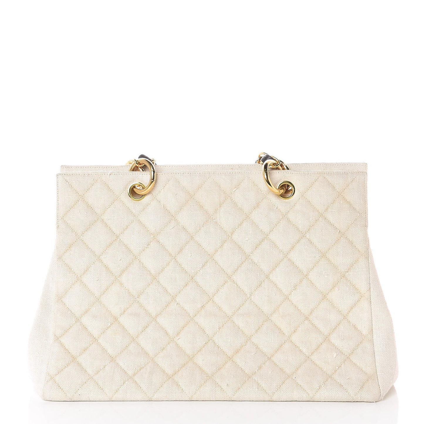 Linen Quilted CC Shopping Tote Beige