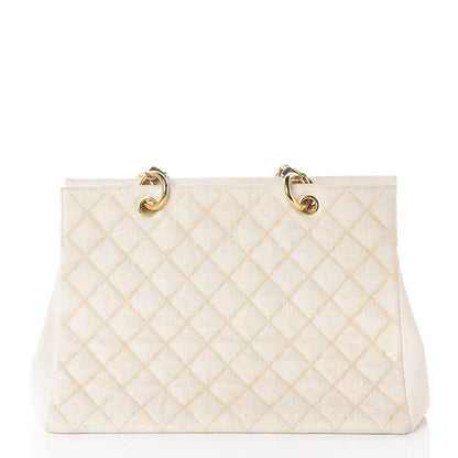 Chanel Linen Quilted CC Shopping Tote Beige 9 of 21