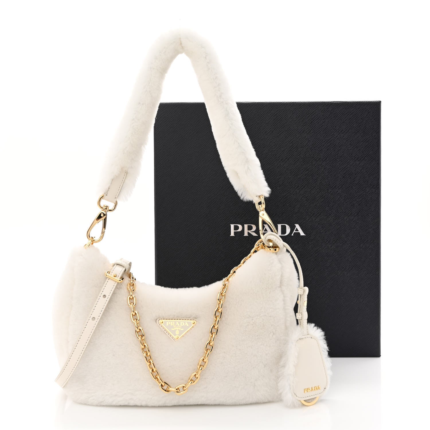Prada Shearling Nappa Mini Re-Edition Shoulder Bag White 11 of 11