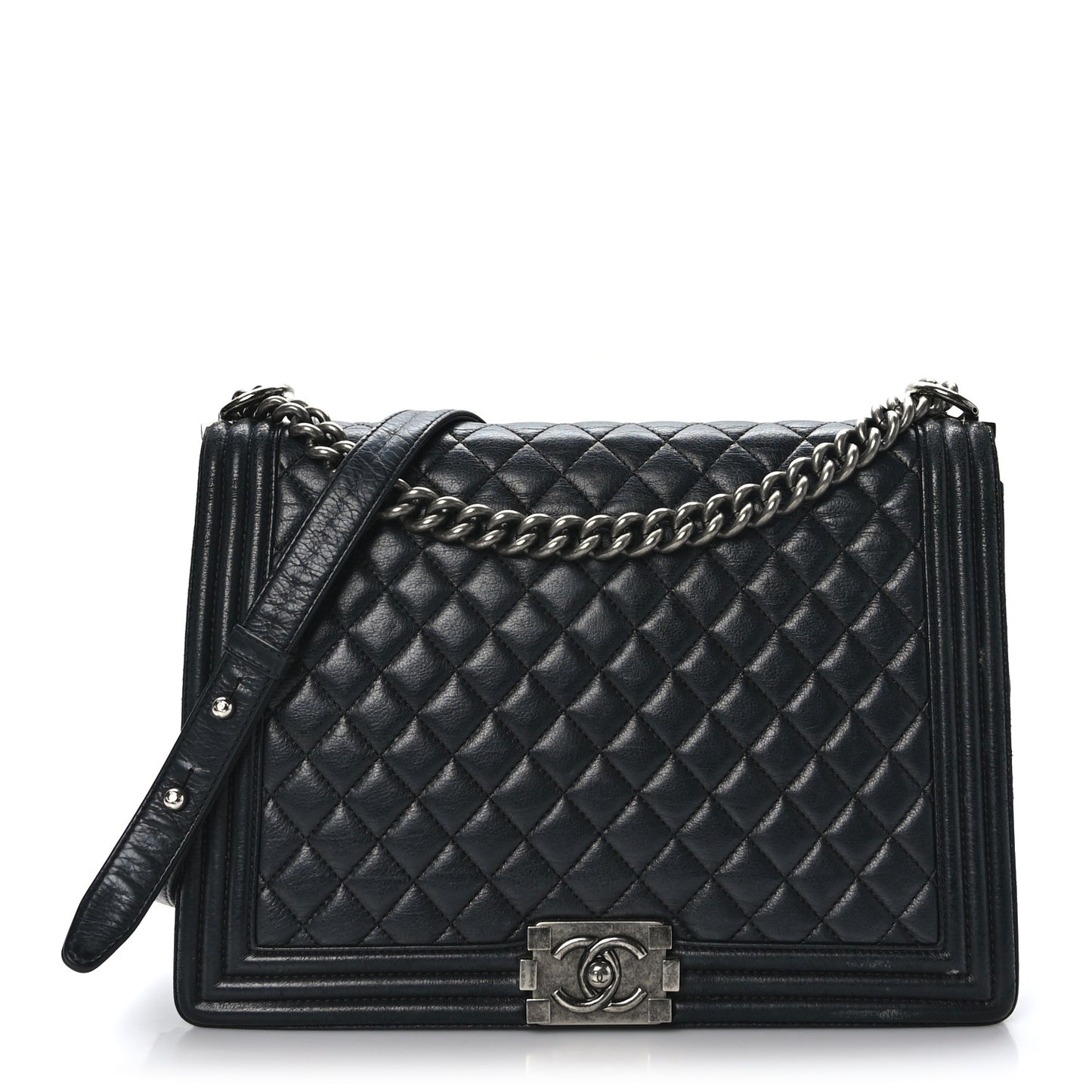 Lambskin Quilted Large Boy Flap Black