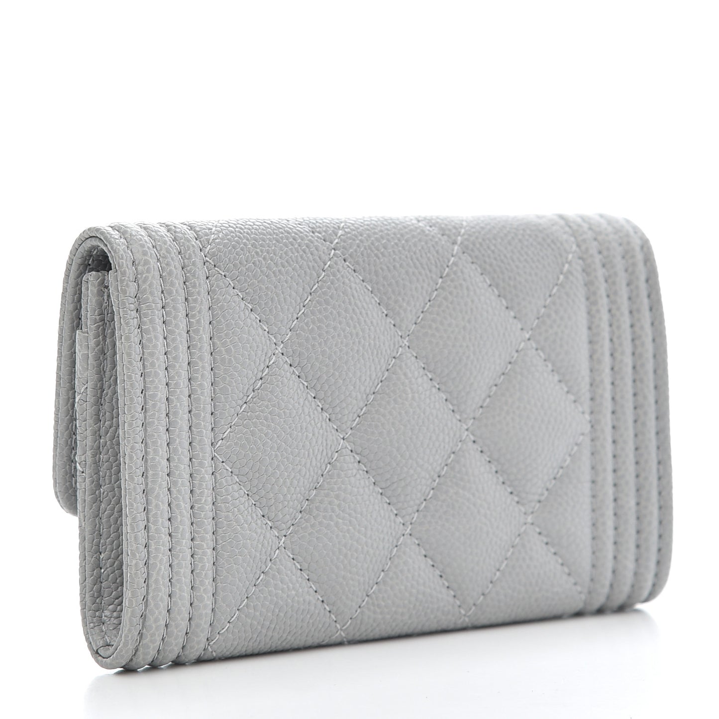 Caviar Quilted Boy Flap Card Holder Grey