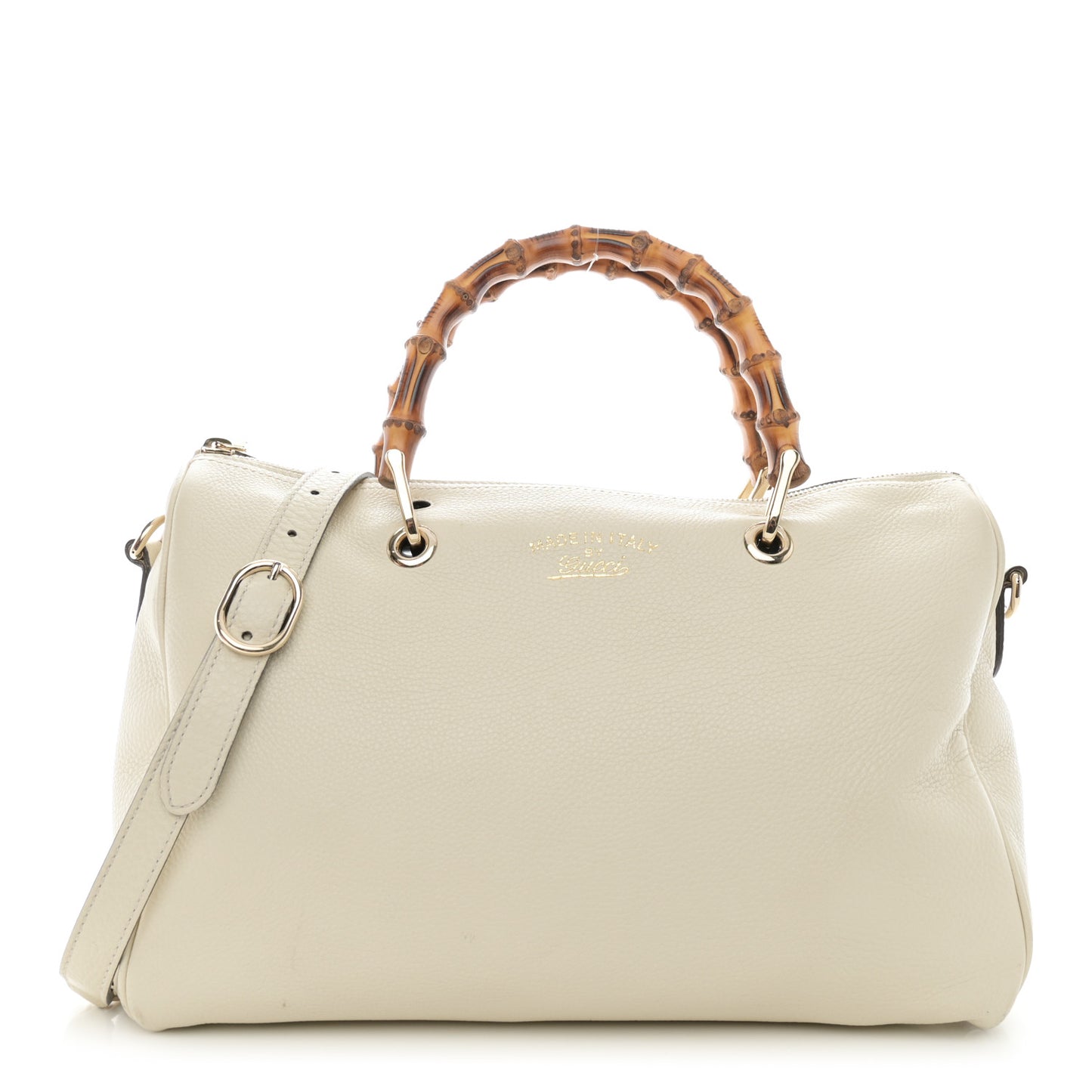 Calfskin Bamboo Medium Shopper Boston Mystic White
