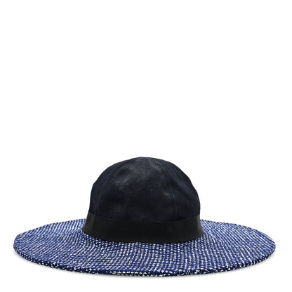 Chanel Tweed Cotton Wide Brim Hat 56 Navy White Black 6 of 8