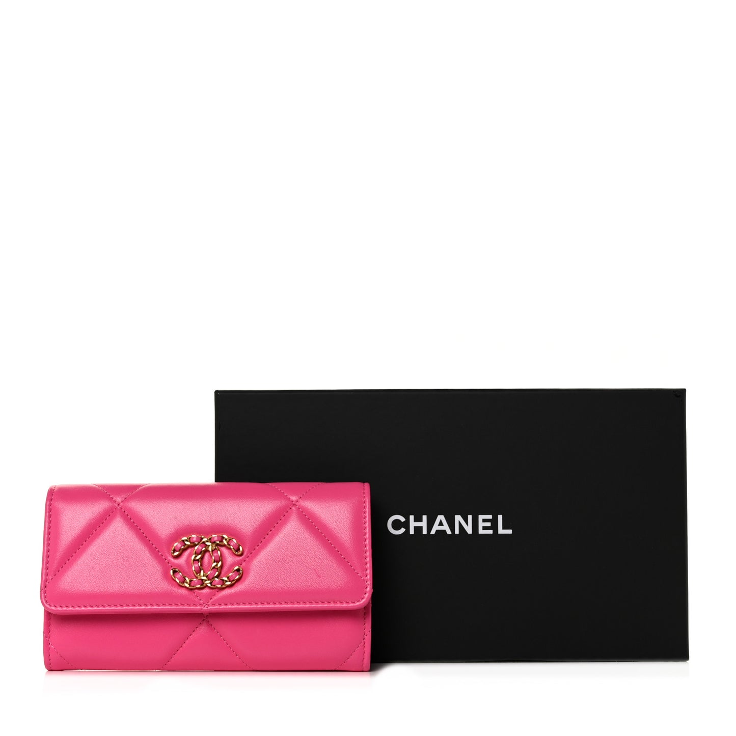 Lambskin Quilted Chanel 19 Flap Wallet Dark Pink