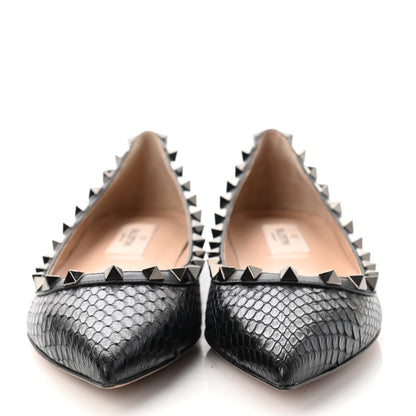 Valentino Garavani Ayers Snakeskin Rockstud Ballerina Flats 36 Black 2 of 8