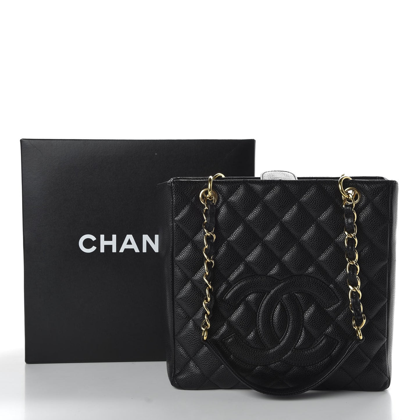 Caviar Quilted Petit Shopping Tote PST Black