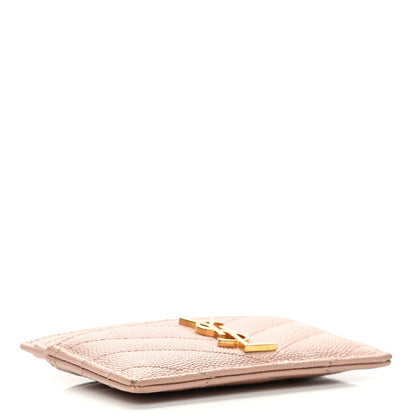 Saint Laurent Grain De Poudre Matelasse Chevron Monogram Credit Card Case Pale Pink 4 of 9
