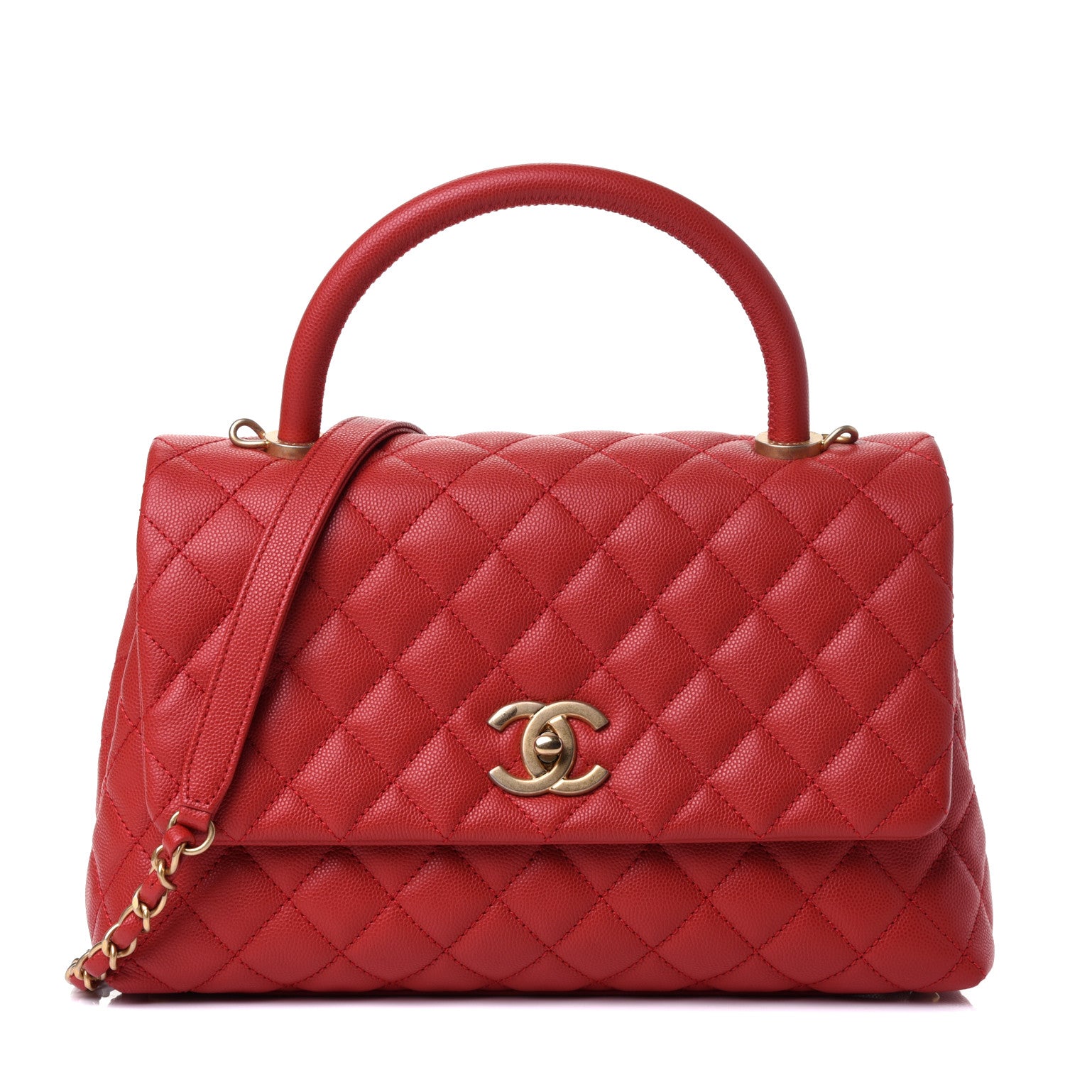 Chanel Caviar Quilted Small Coco Handle Flap Red 1 of 4