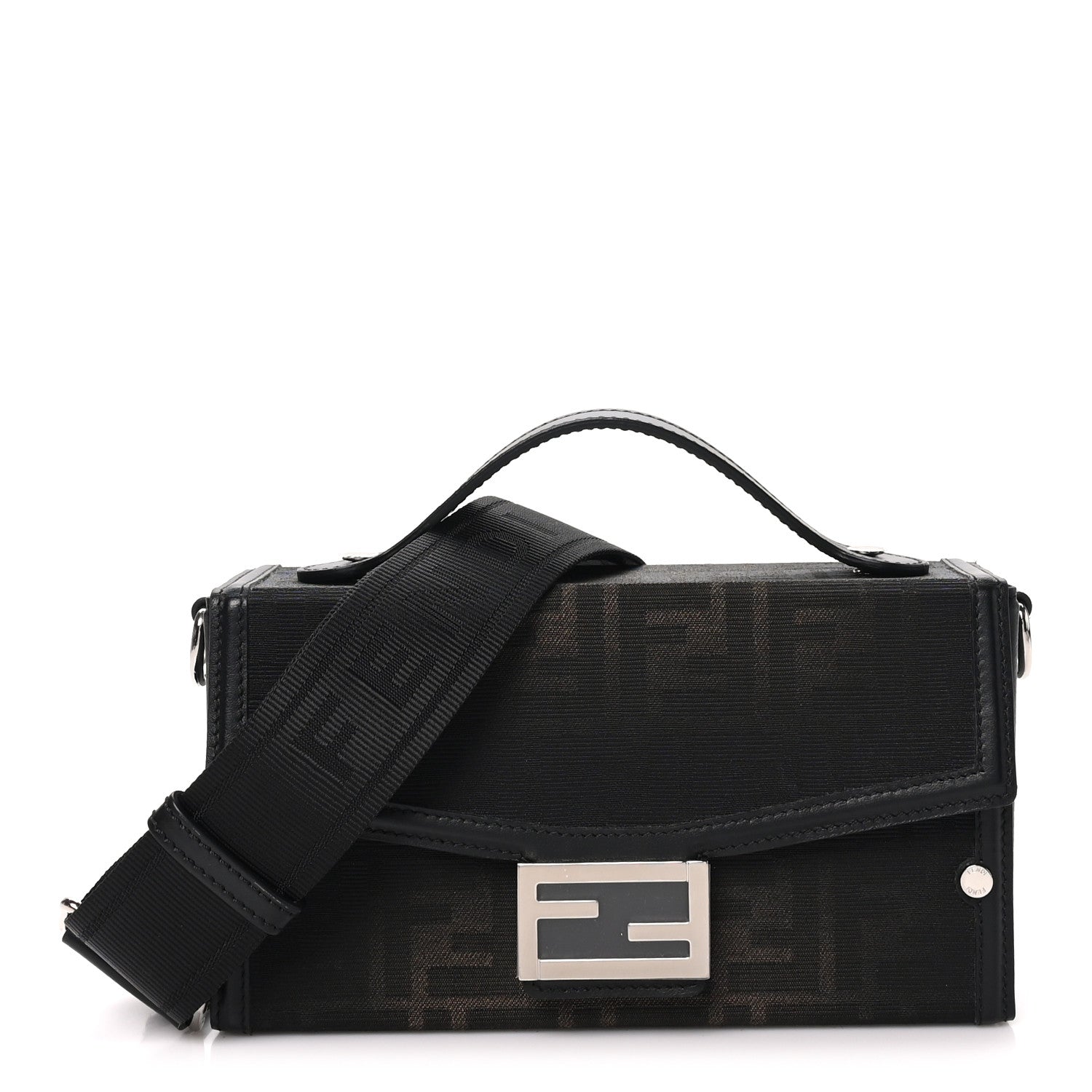 Fendi Recycled Fabric Jacquard Vitello King FF 1974 Baguette Soft Trunk Phone Pouch Brown 1 of 9