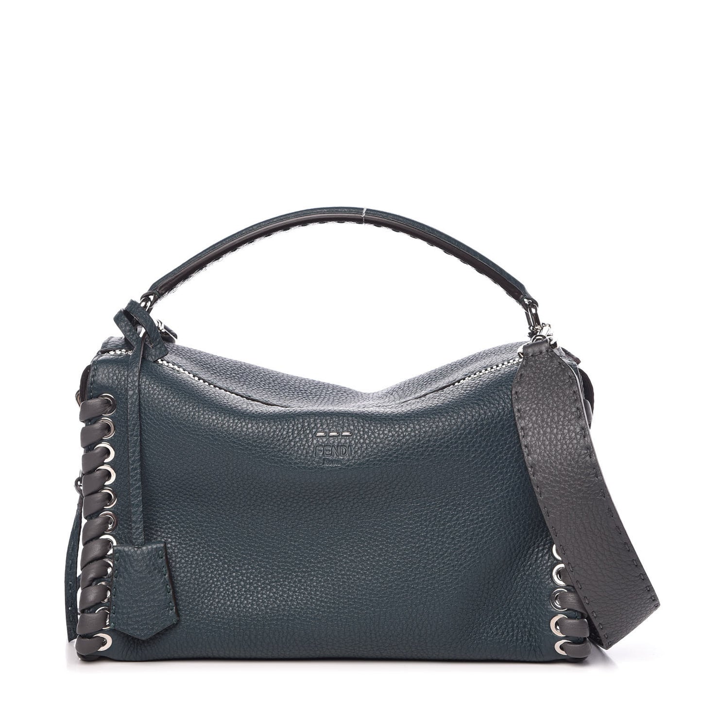 Cuoio Romano Selleria Vitello Dolce Lace Up Lei Boston Tote Tempesta Asfalto