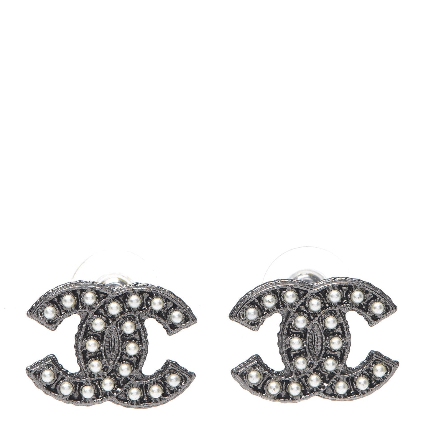 Pearl CC Earrings Ruthenium