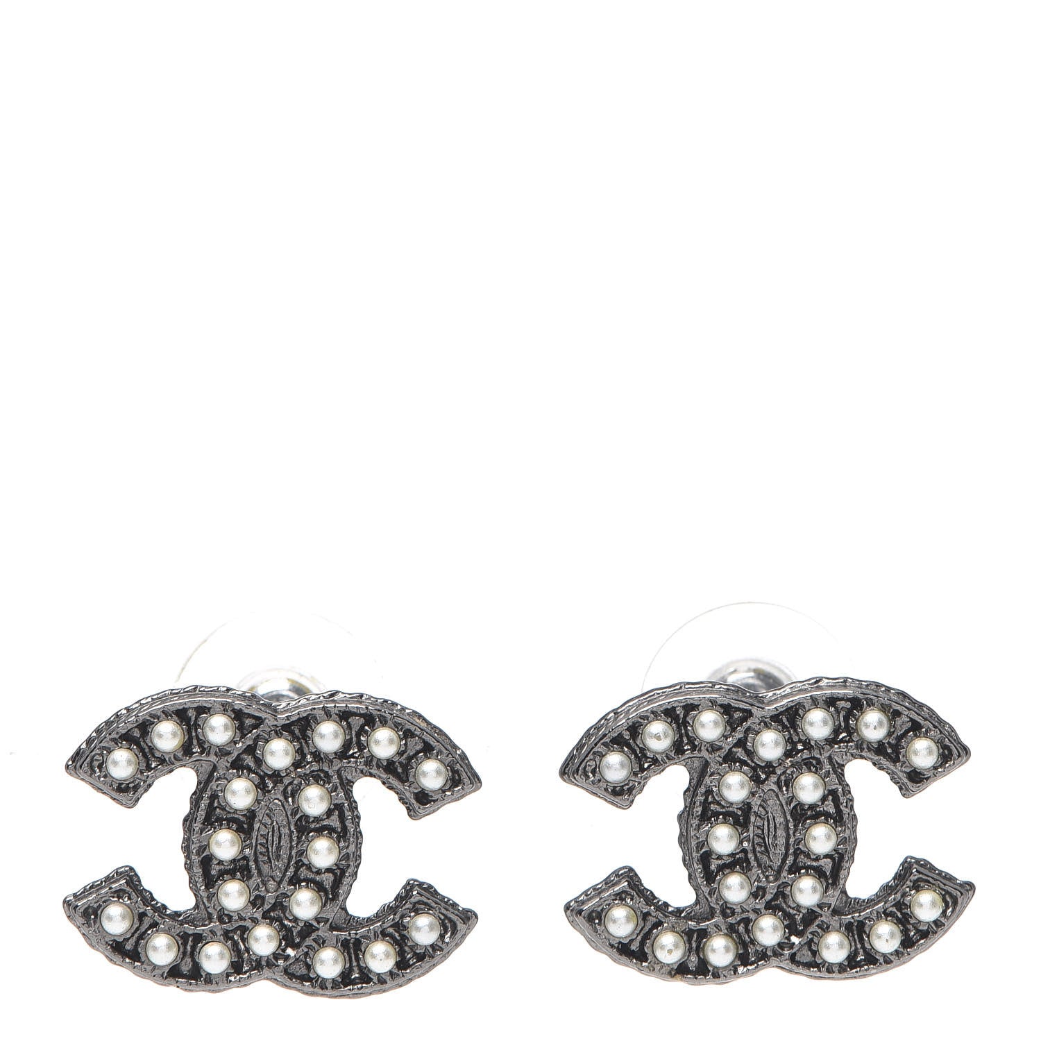 Chanel Pearl CC Earrings Ruthenium 1 of 4