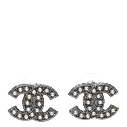 Chanel Pearl CC Earrings Ruthenium 1 of 4