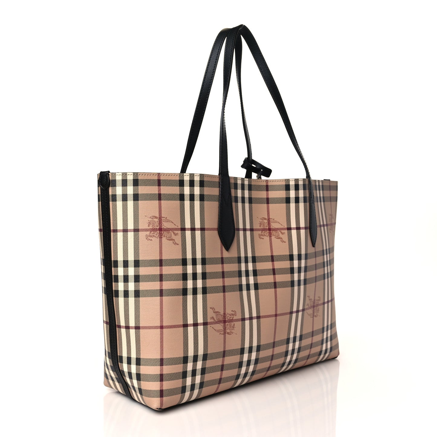 Grainy Calfskin Haymarket Check Small Reversible Tote Black
