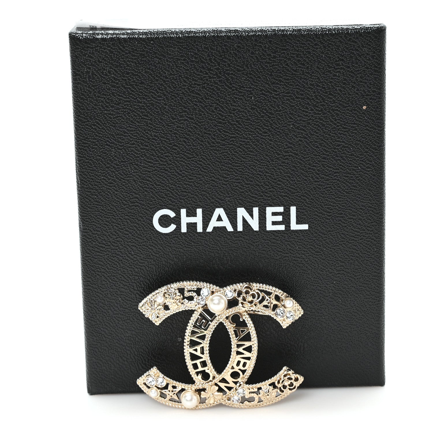 Chanel Crystal Pearl Chanel Charms CC Logo Brooch Gold 4 of 4