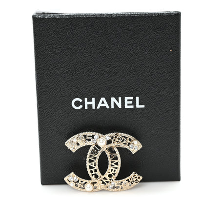 Chanel Crystal Pearl Chanel Charms CC Logo Brooch Gold 4 of 4