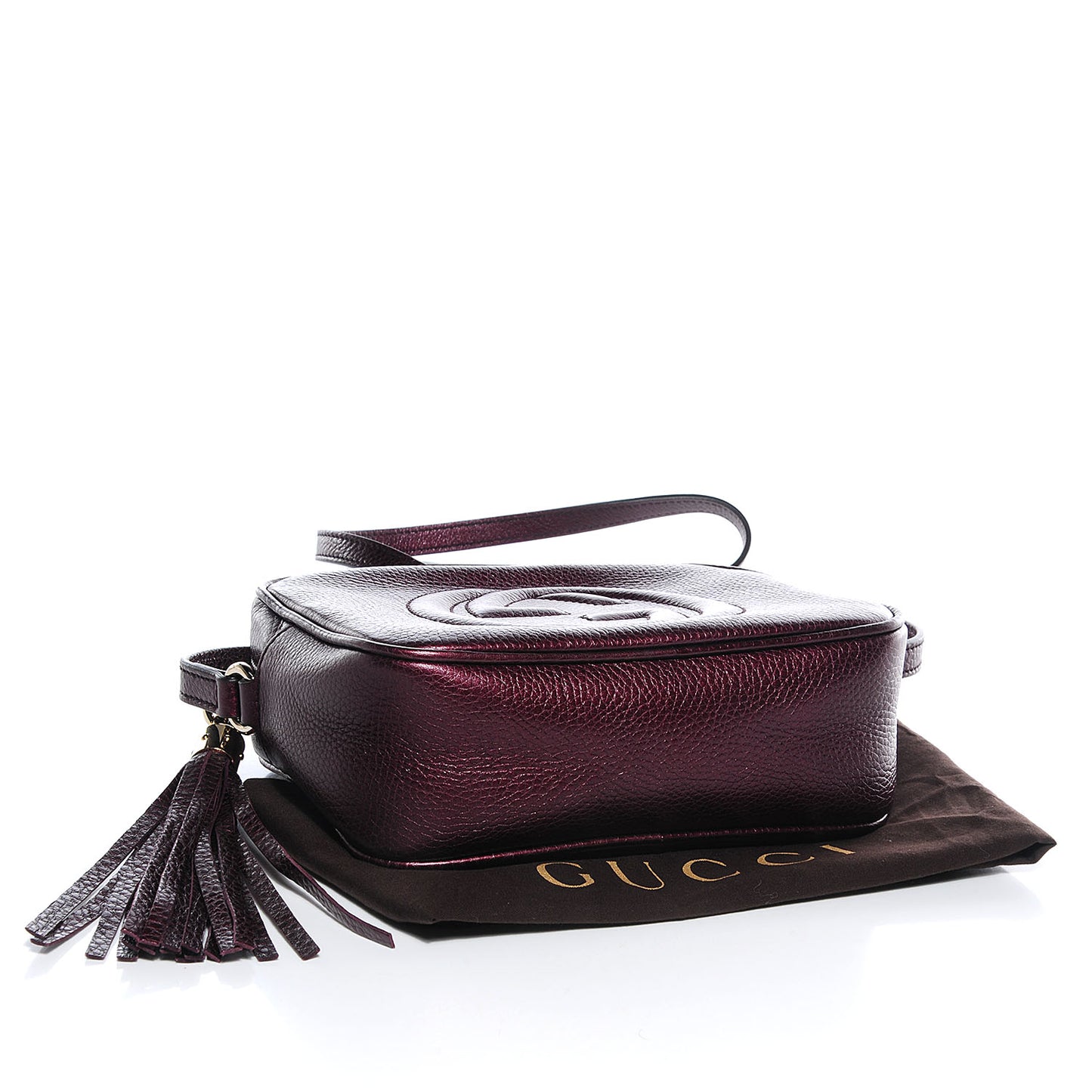 Metallic Pebbled Calfskin Small Soho Disco Bag Burgundy