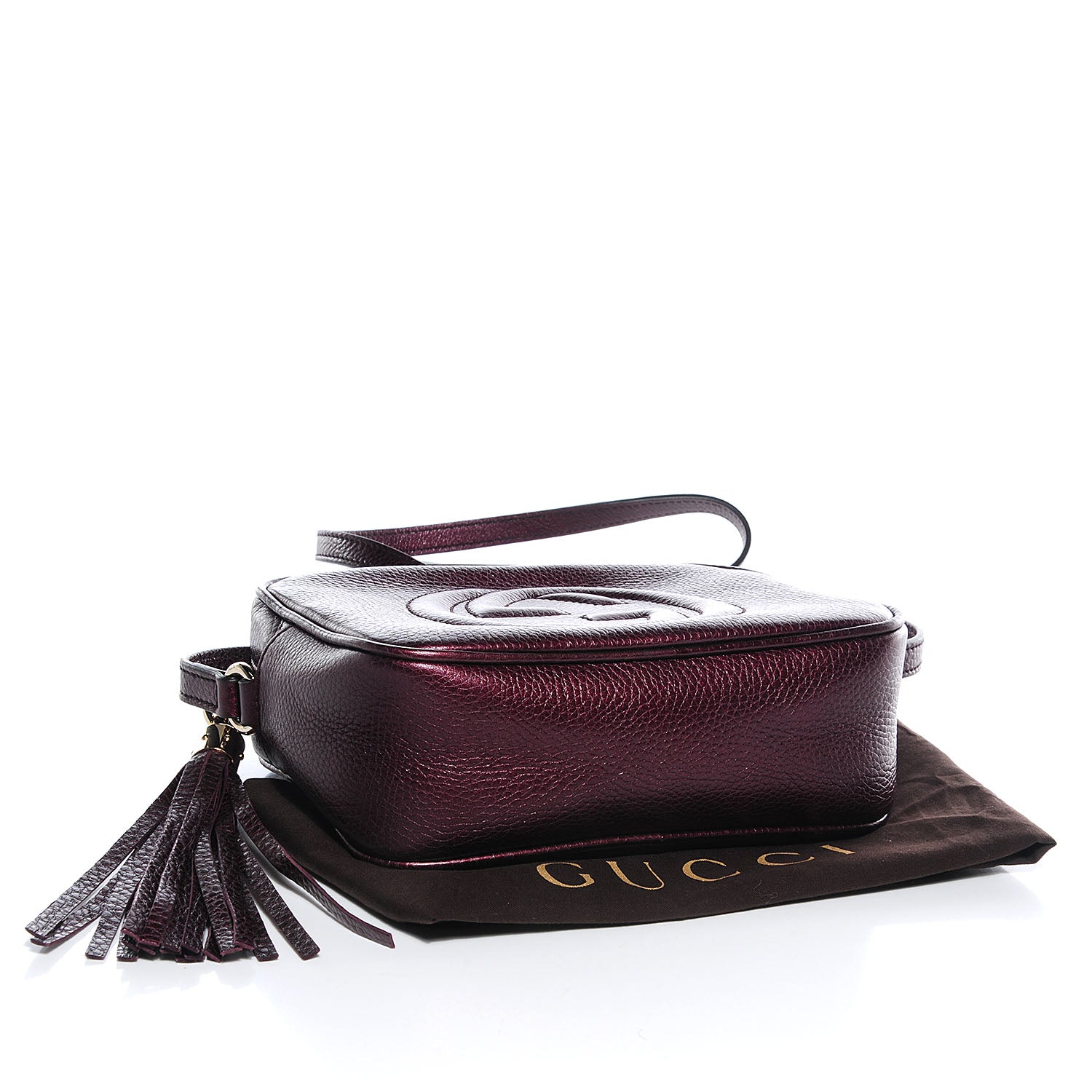 Gucci Metallic Pebbled Calfskin Small Soho Disco Bag Burgundy 4 of 9