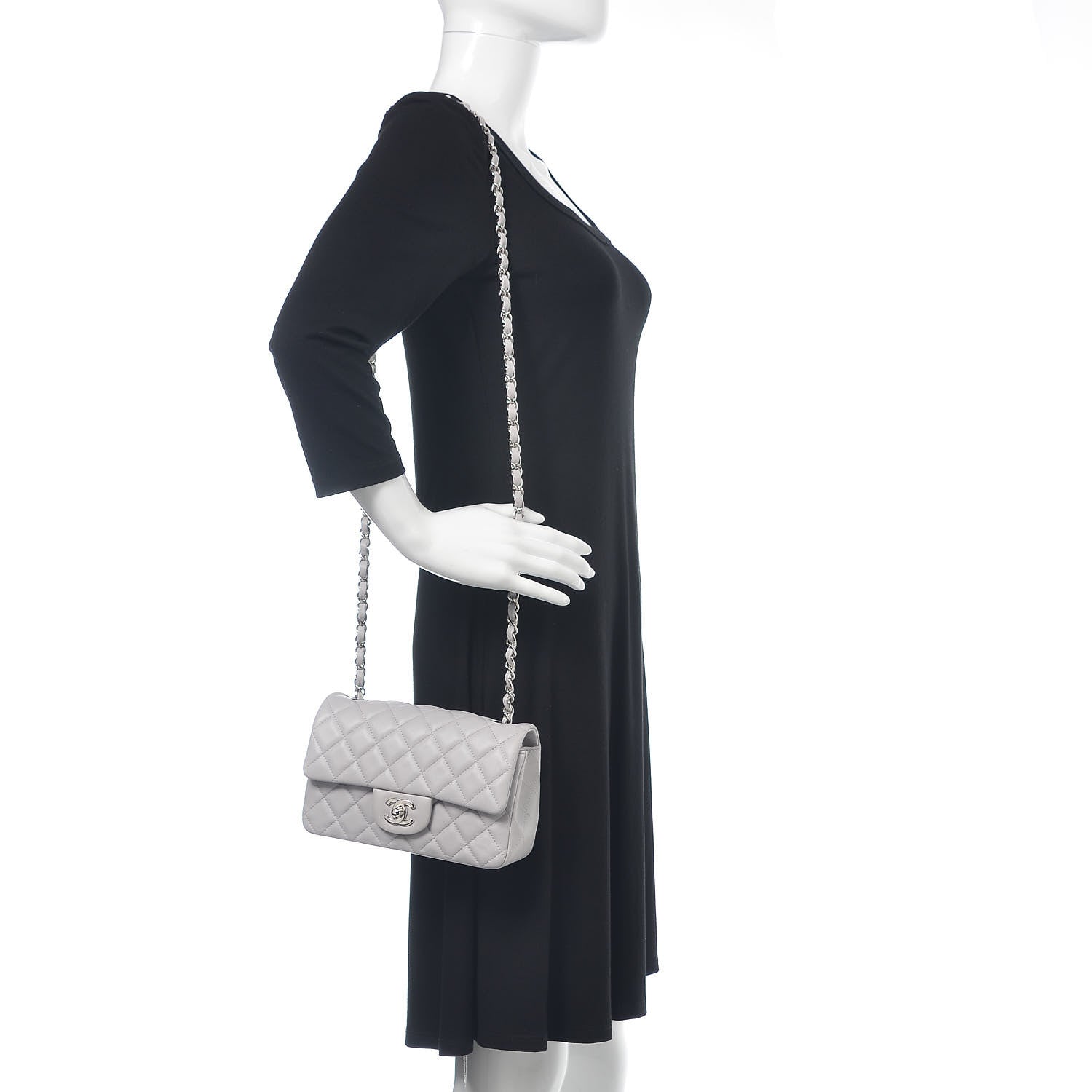 Chanel Lambskin Quilted Mini Rectangular Flap Grey 470405