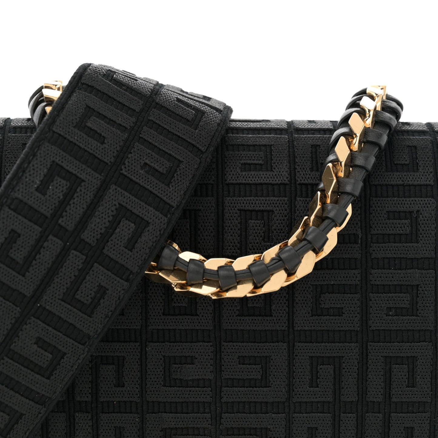 Canvas Woven Embroidered Medium 4G Bag With Chain Black