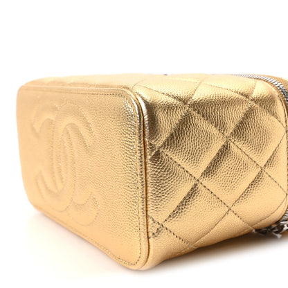 Chanel Metallic Caviar Quilted Small Top Handle Vanity Case With Chain Gold 10 of 11