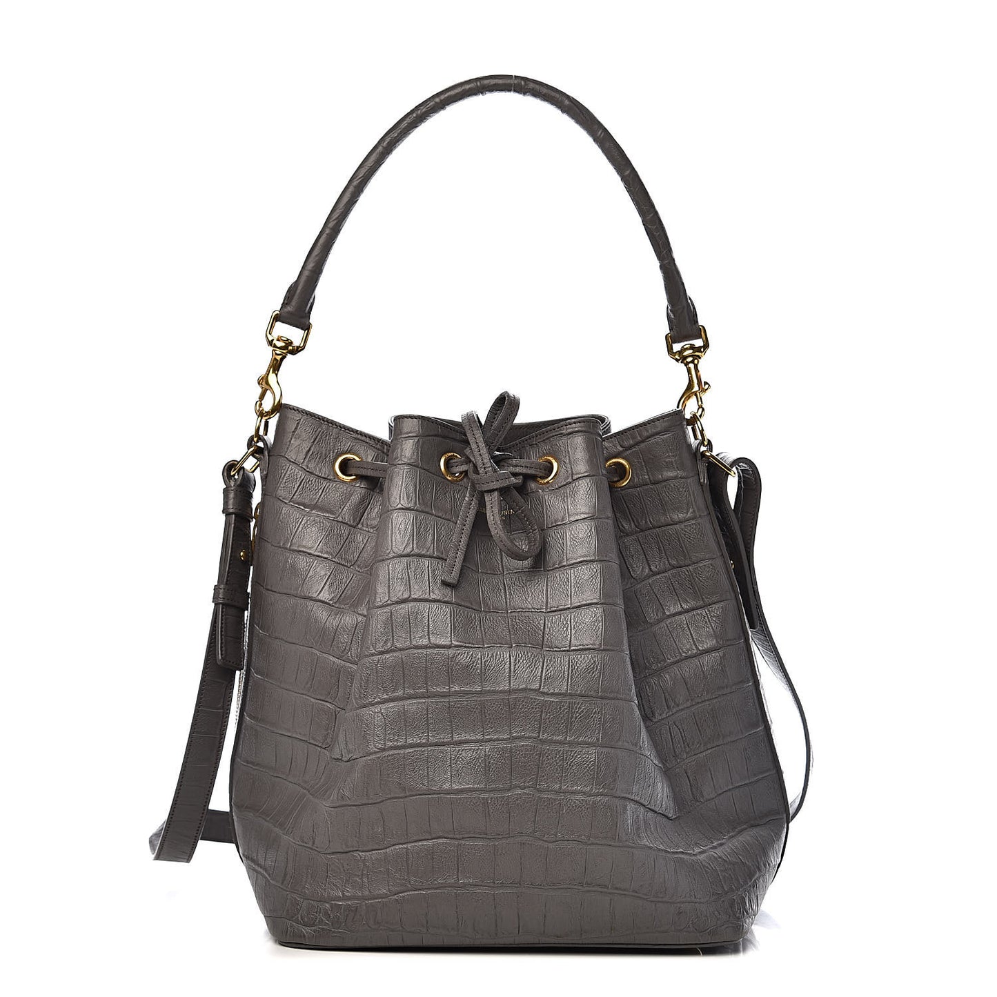 Calfskin Crocodile Embossed Large Emmanuelle Bucket Bag Fog