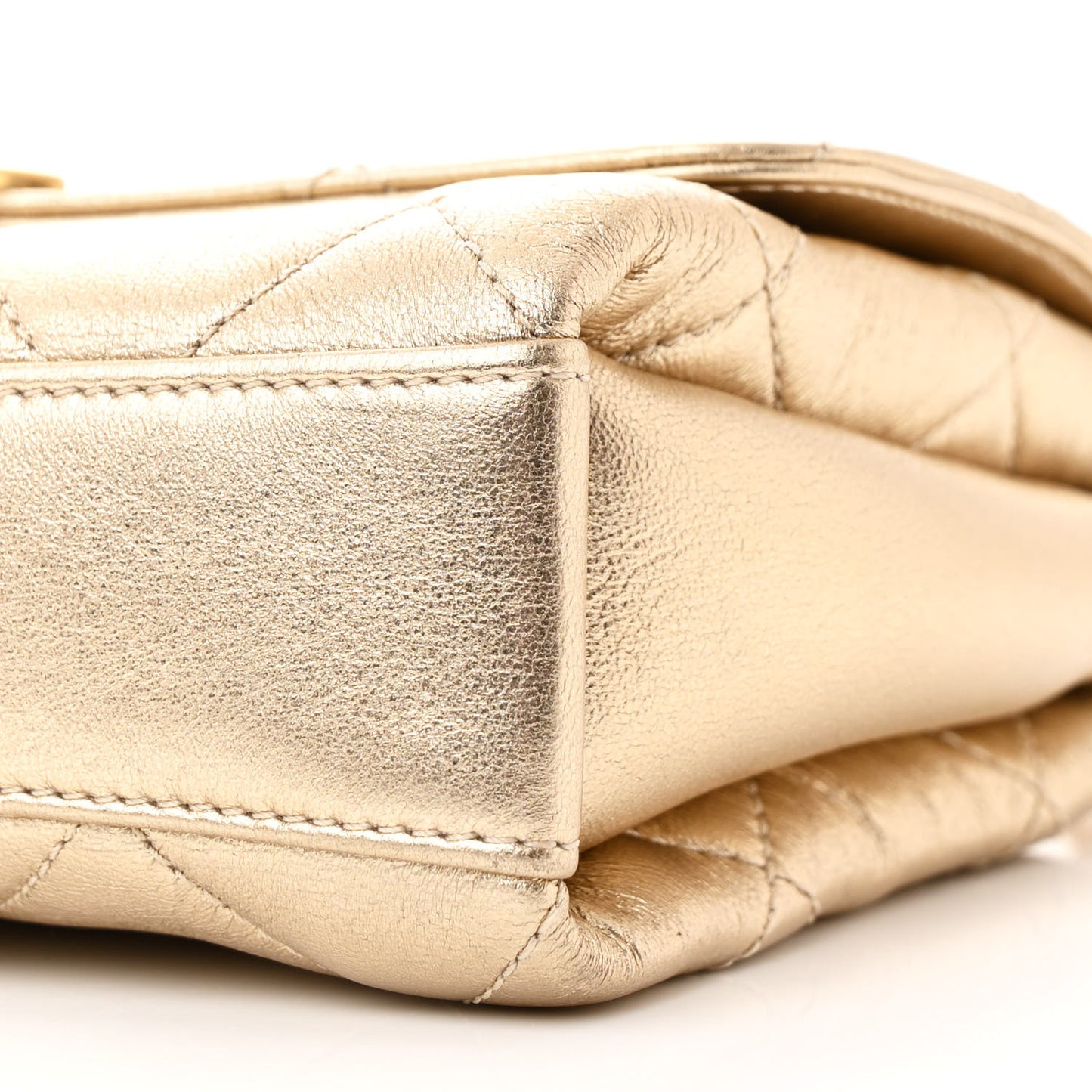 Metallic Lambskin Quilted Mini CC Crystal Logo Chain Flap Gold