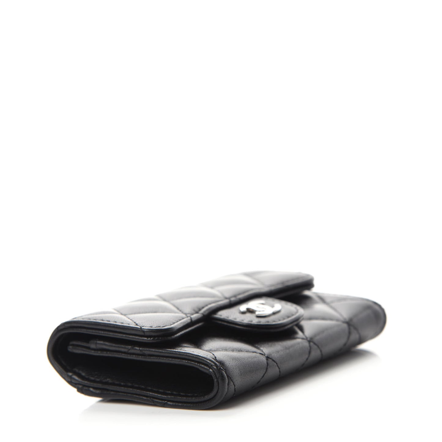 Lambskin Quilted Flap Card Holder Black