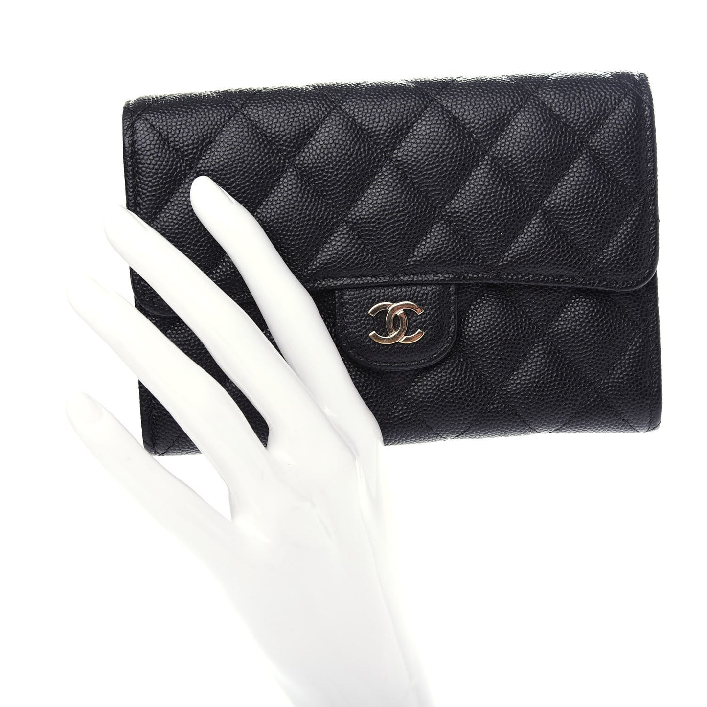 Caviar Quilted Medium Flap Wallet Black