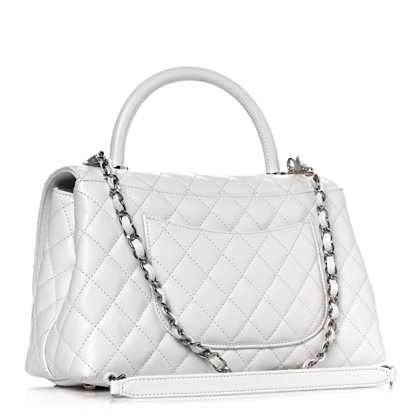 Caviar Quilted Small Coco Handle Flap White