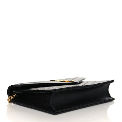Saint Laurent Grain De Poudre Matelasse Chevron Monogram Envelope Chain Wallet Black 4 of 11