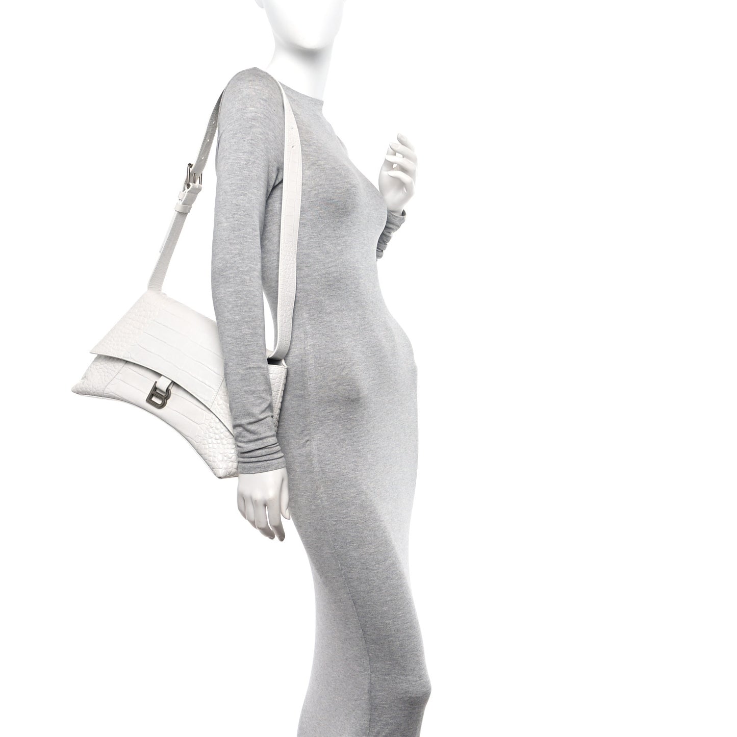 Extra Supple Calfskin Crocodile Embossed M Downtown Shoulder Bag White