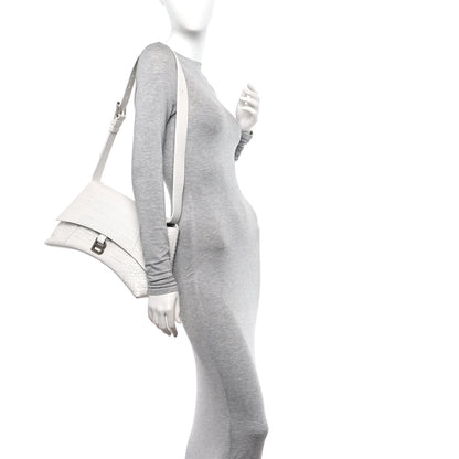 Balenciaga Extra Supple Calfskin Crocodile Embossed M Downtown Shoulder Bag White 2 of 14
