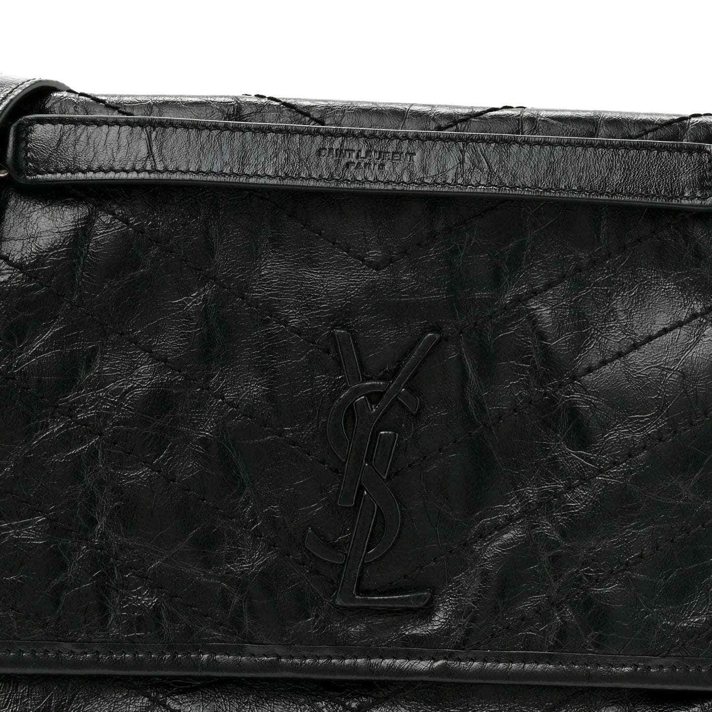 Crinkled Calfskin Matelasse Monogram Medium Niki Chain Satchel Black