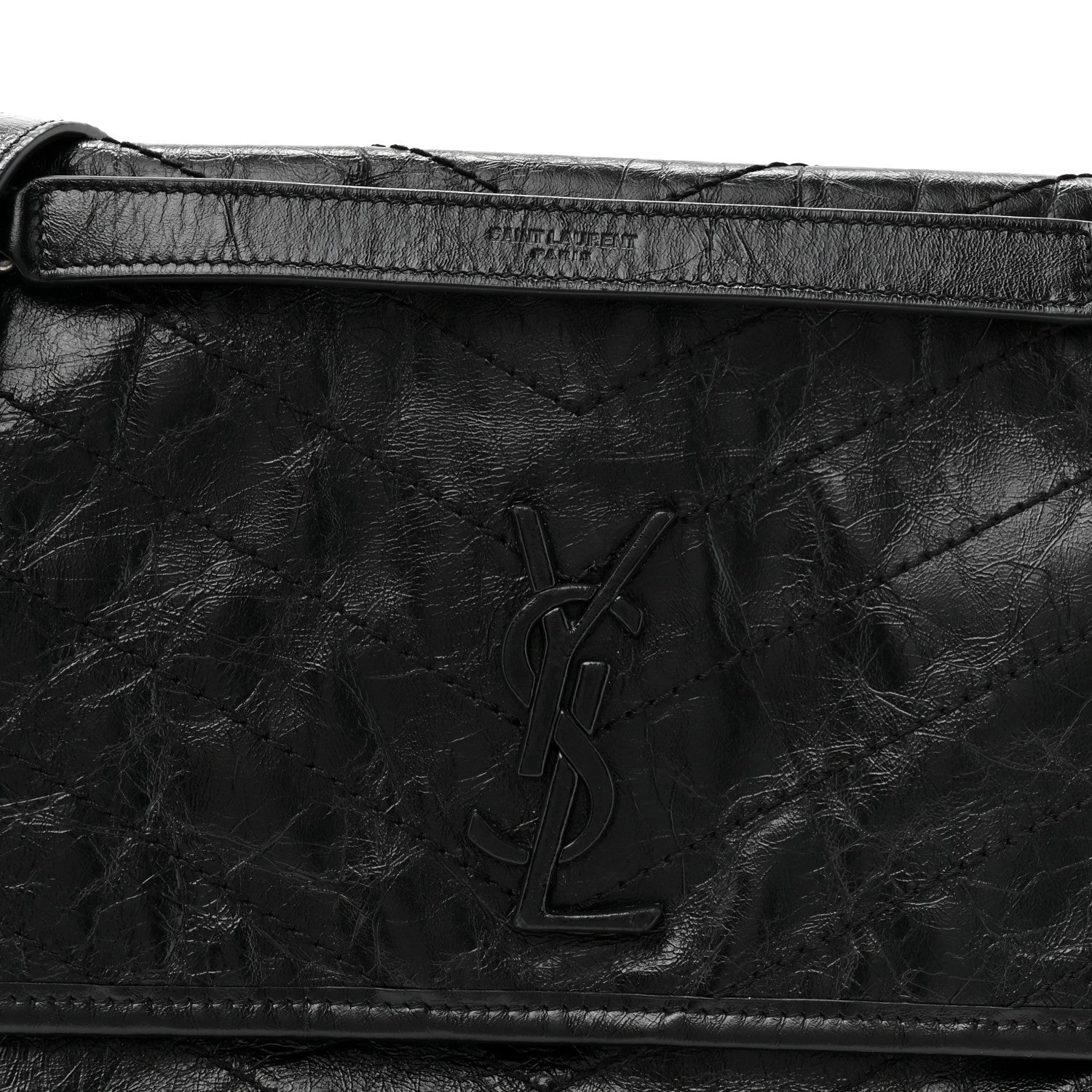 Saint Laurent Crinkled Calfskin Matelasse Monogram Medium Niki Chain Satchel Black 8 of 13