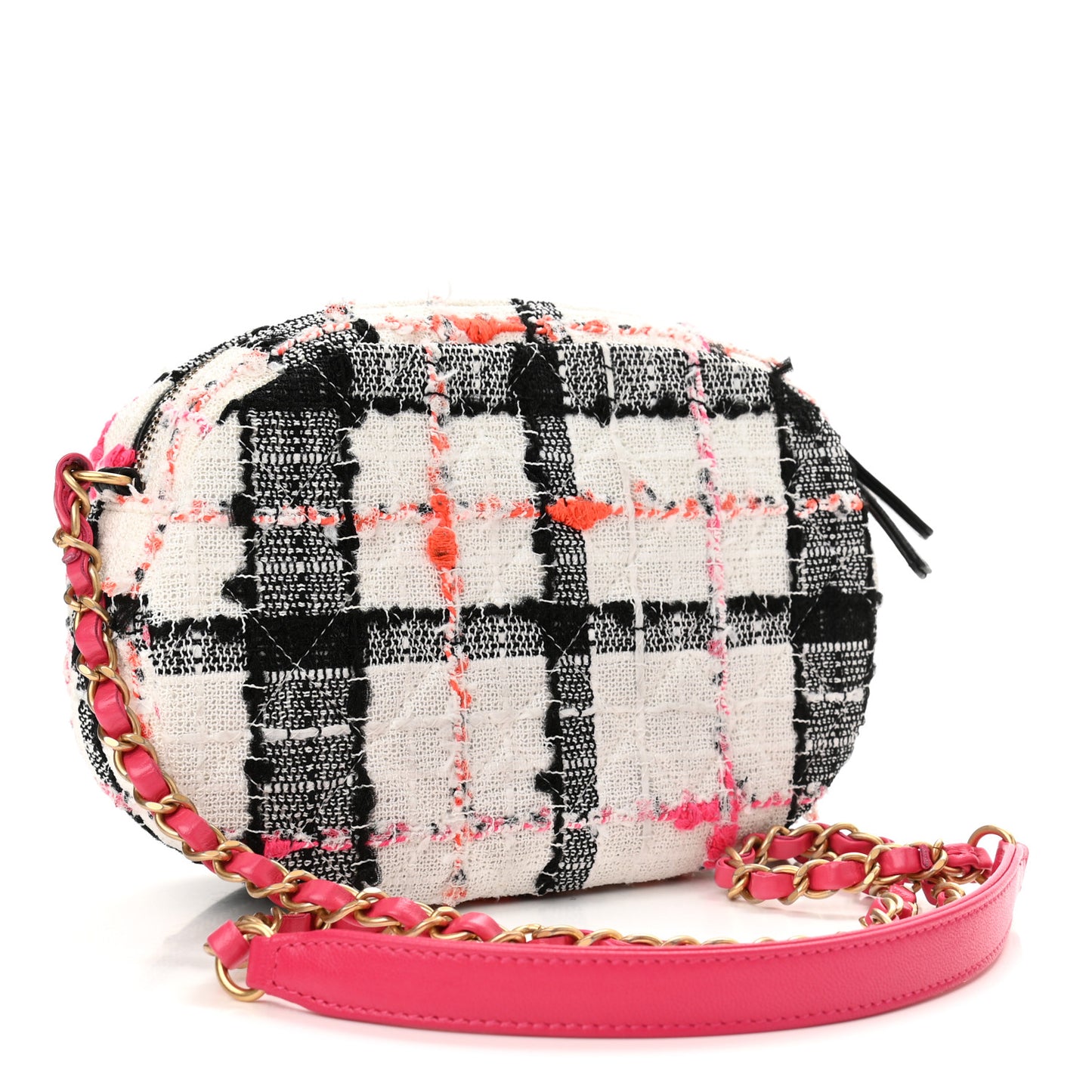 Tweed Lambskin Quilted Coco Midnight Camera Case White Black Multicolor