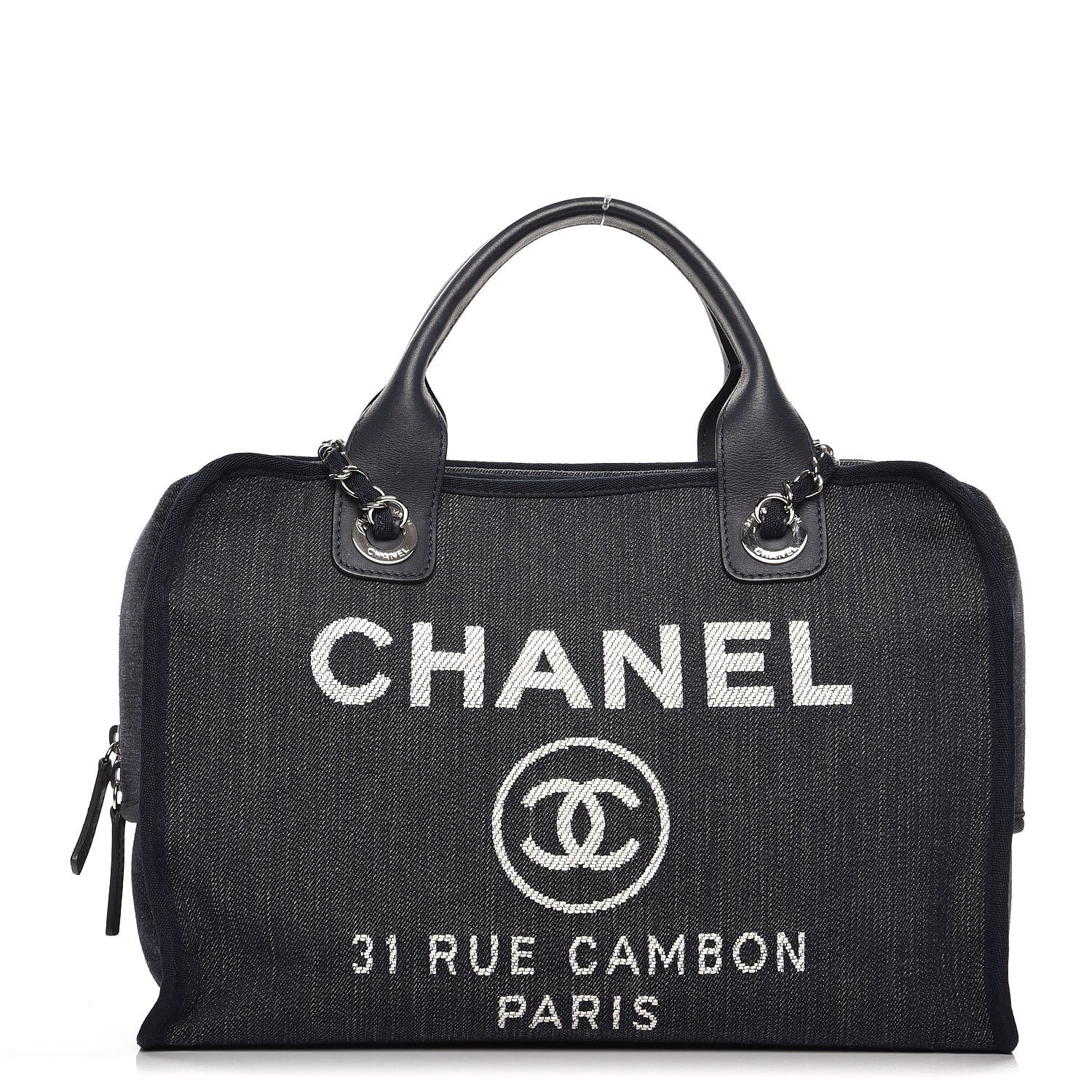 Chanel Denim Deauville Bowling Bag Dark Blue 1 of 9
