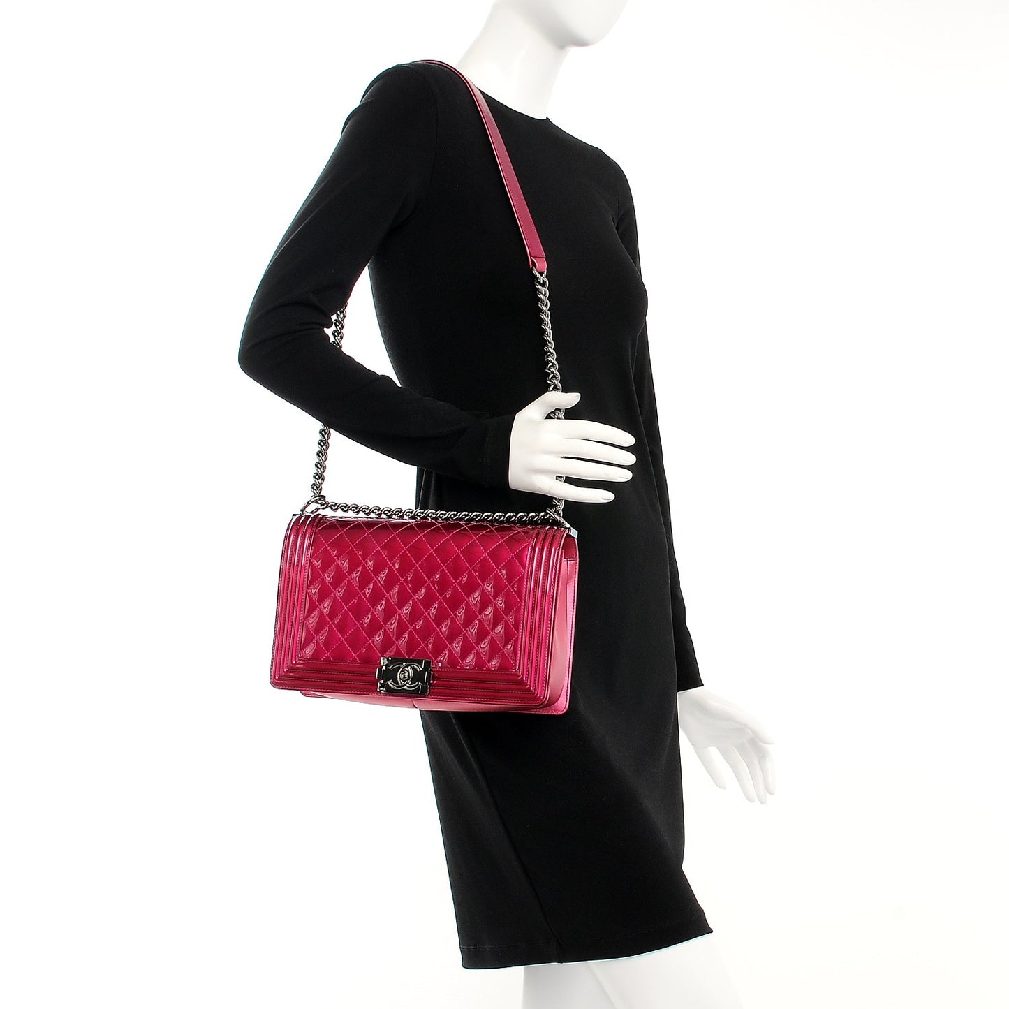 Metallic Patent Quilted New Medium Boy Flap Fuchsia