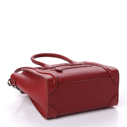 Celine Drummed Calfskin Nano Luggage Red 5 of 11
