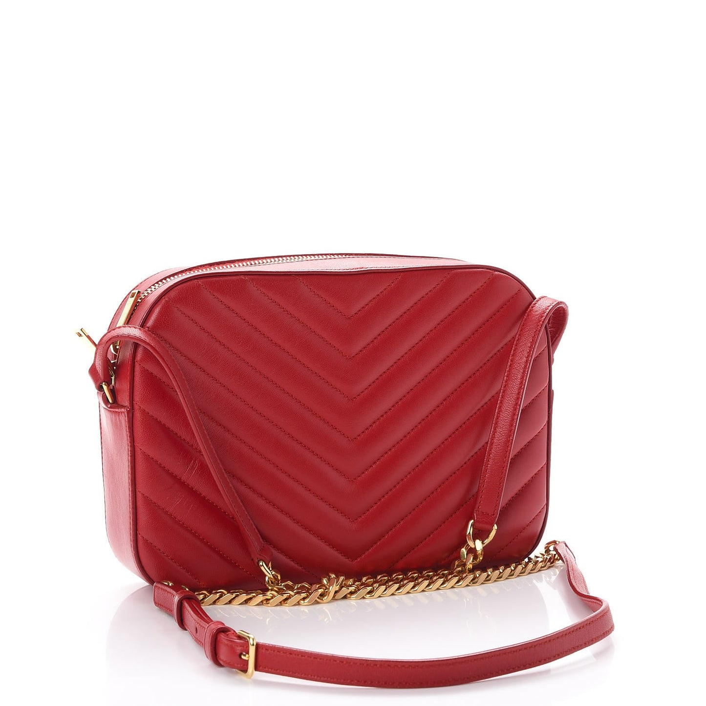Lambskin Matelasse Chevron Classic Monogram Shoulder Bag Red