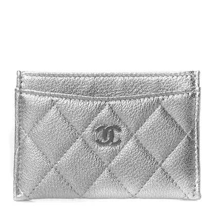 Chanel Metallic Goatskin Quilted CC Card Holder Silver 1 of 9