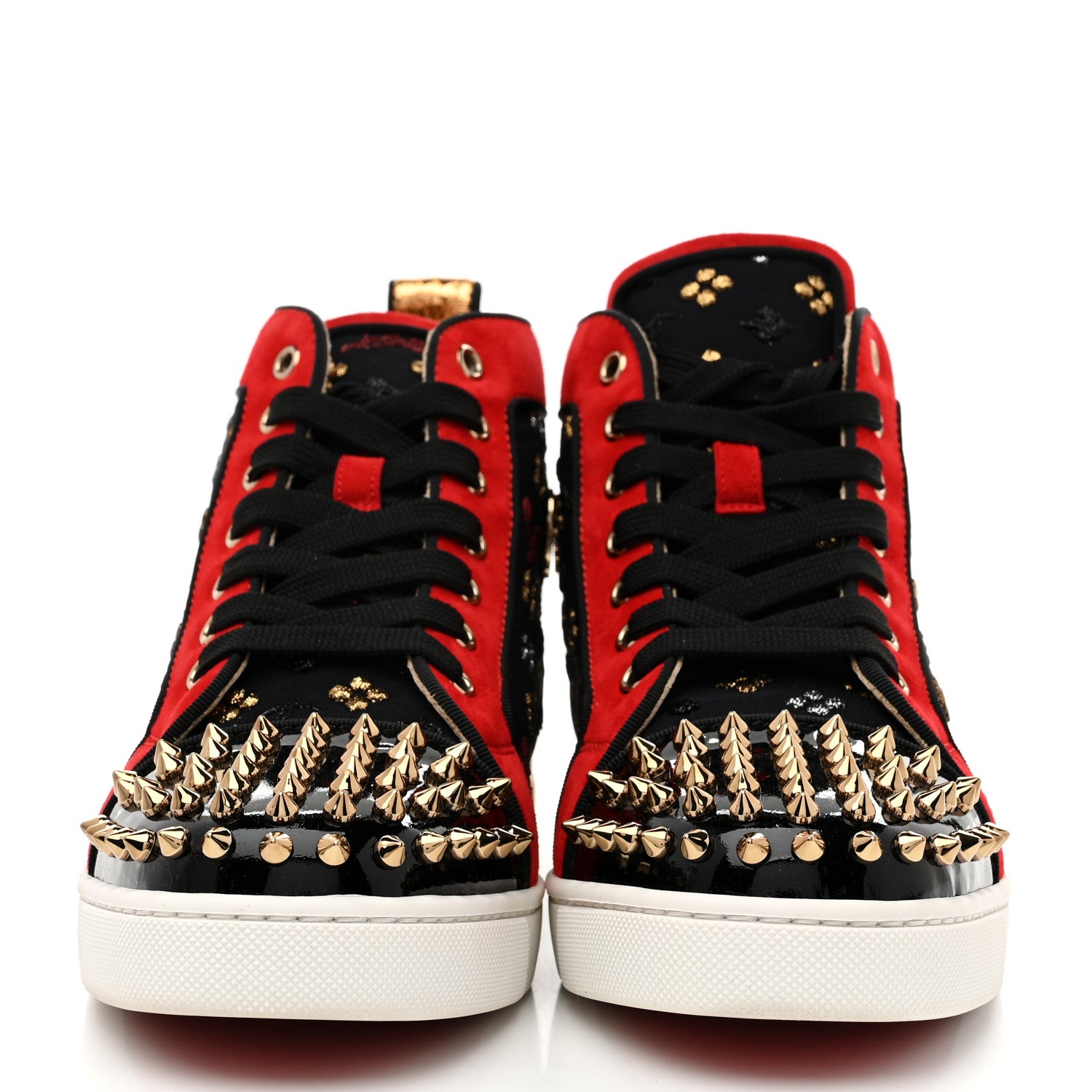 Christian Louboutin Patent Suede Calfskin Womens Spikes Orlato Flat Sneakers 39.5 Black Multicolor 3 of 9