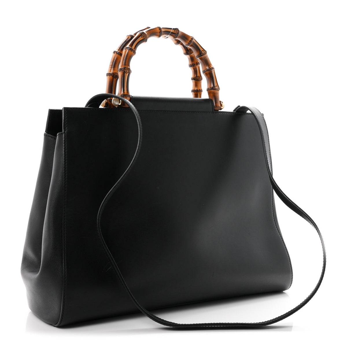 Nappa Bamboo Medium Nymphaea Top Handle Bag Black