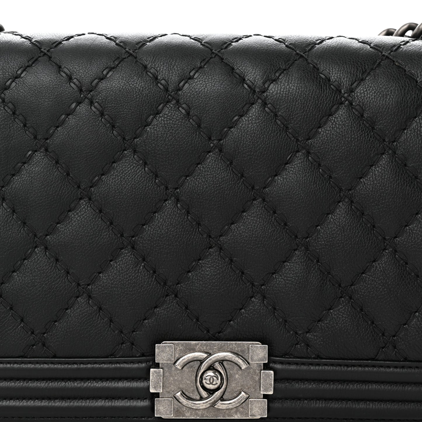 Calfskin Quilted Double Stitch New Medium Boy Flap Black